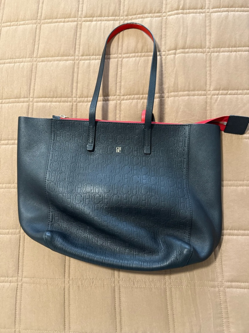 Carolina Herrera Black Tote with Red-Trim Handles